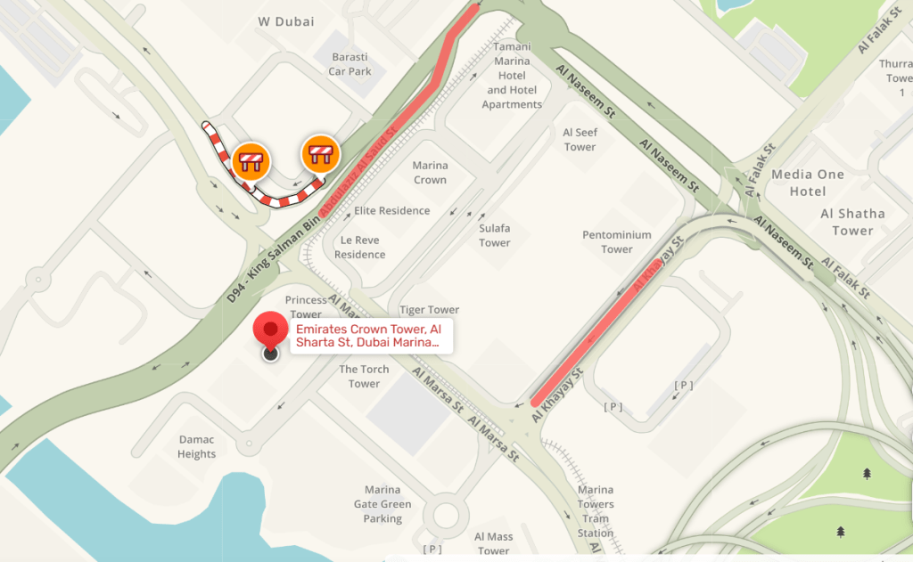 This picture shows Map of the following transportation options in Dubai Marina.